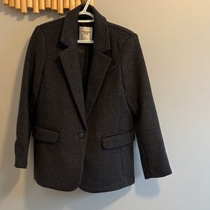 A&F Textured Houndstooth Single-Button Blazer - Black/Grey